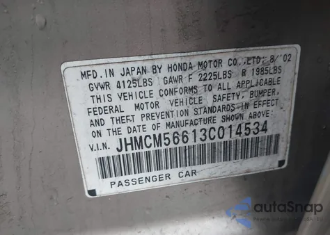 2003 Honda Accord 2.4 Ex from USA, damaged, VIN JHMCM56613C014534